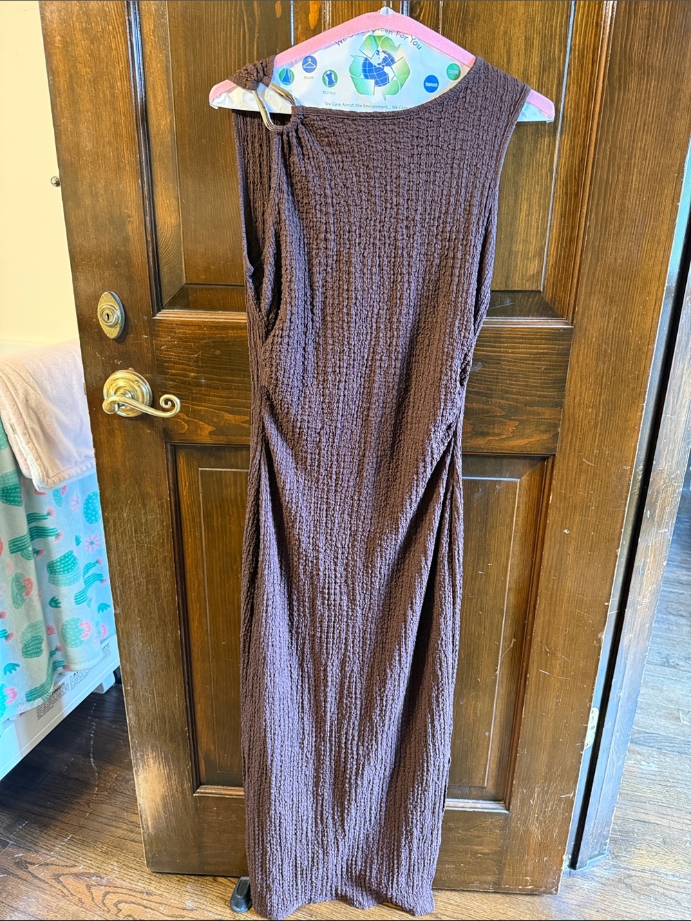 See You Monday Brown Textured Maxi Dress with Ring Shoulder Detail